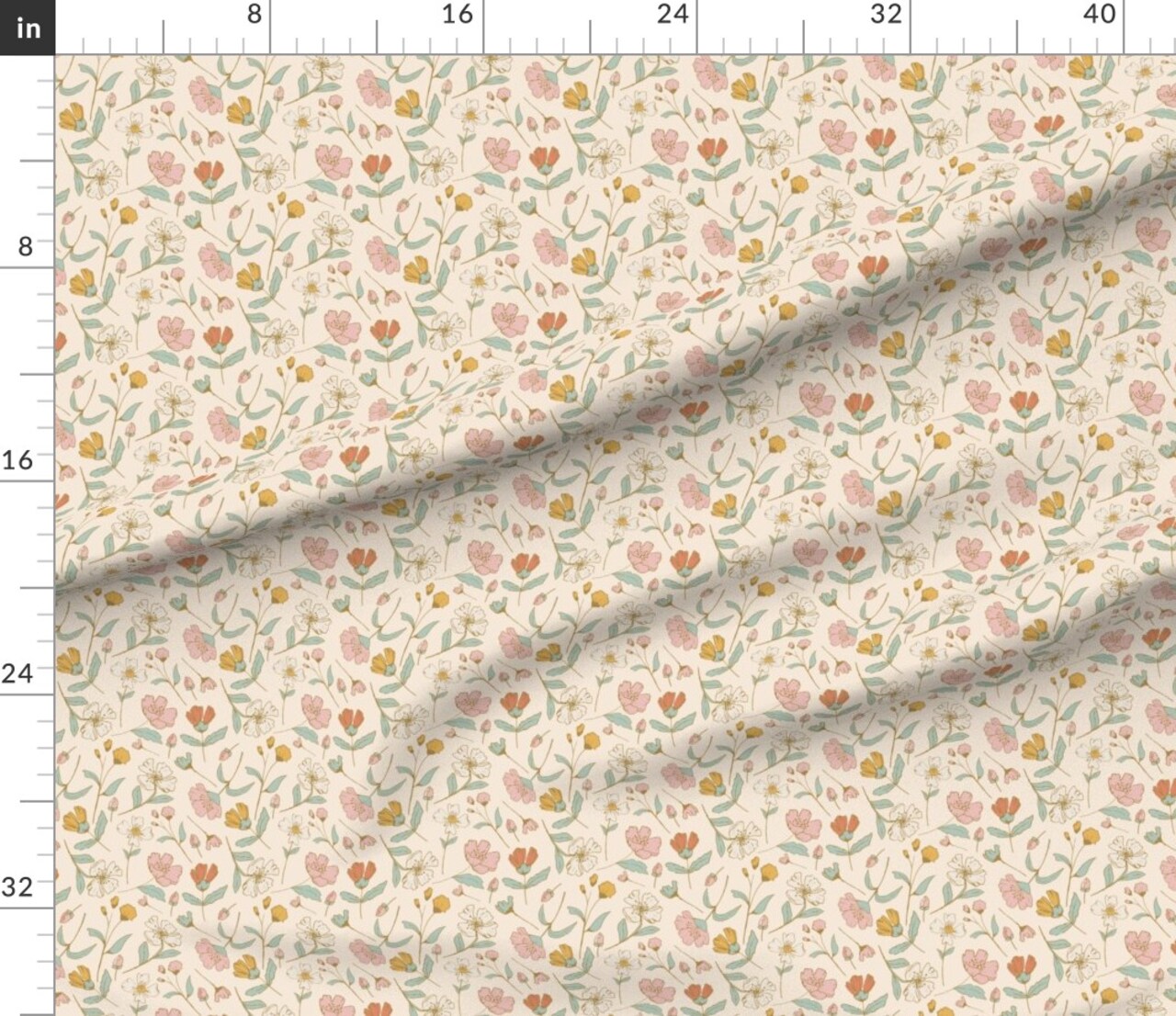Vintage Neutral Wildflowers 70S Vintage Traditional Botanical Cottage Core Whimsical Custom Printed Fabric by Spoonflower Various Fabrics by the Yard or Fat Quarter
